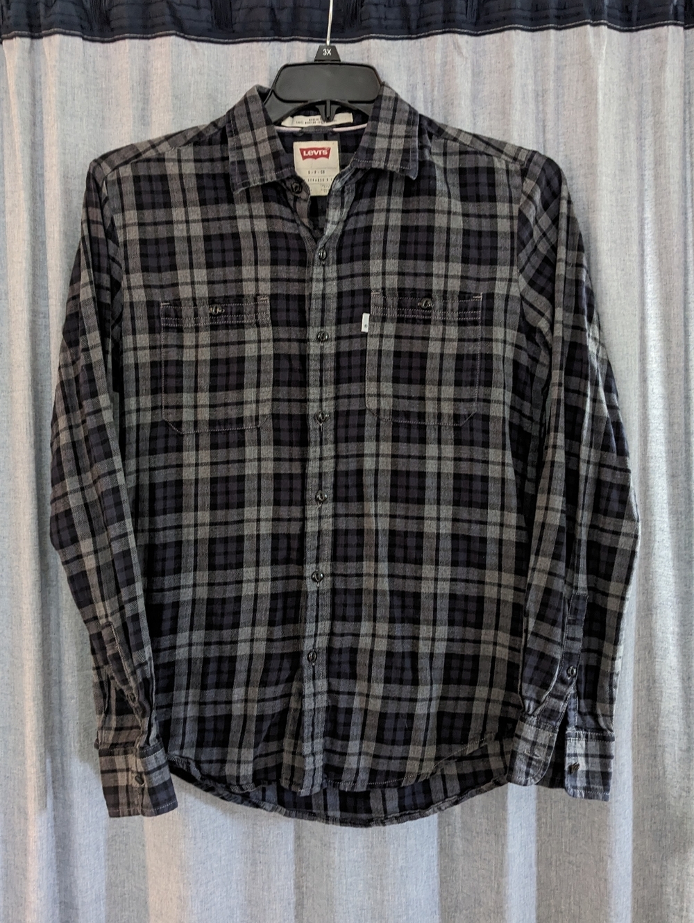 Levi's Shirt Mens S Button Down Plaid Gray Blue Modern Fit Western 90s Grunge